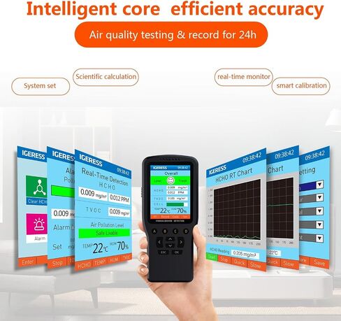 Air Quality Monitor Indoor, 8 in 1 Formaldehyde Detector, voc Meter, Detect Indoor HCHO,TVOC,AQI,PM2.5,PM10,PM1.0,Temperature and Humidity Tester. Colorful LCD Screen & USB Charging in Saudi Arabia