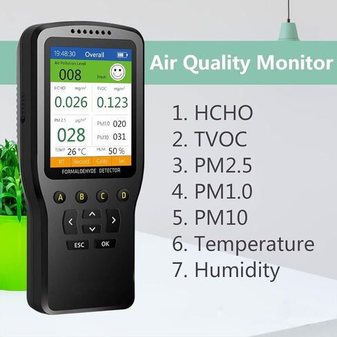 Air Quality Monitor Indoor, 8 in 1 Formaldehyde Detector, voc Meter, Detect Indoor HCHO,TVOC,AQI,PM2.5,PM10,PM1.0,Temperature and Humidity Tester. Colorful LCD Screen & USB Charging in Saudi Arabia
