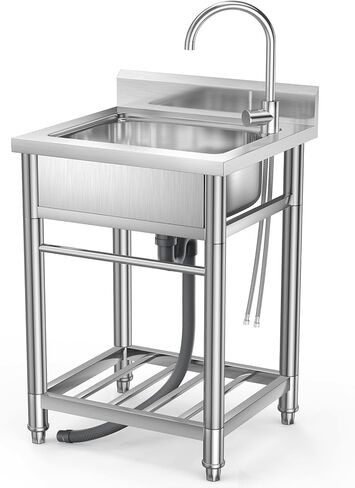 Kitchen Utility Sink Stainless Steel Commercial Restaurant Sinks Free Standing Single Bowl Workstation with Faucet Hose Drain Strainer Legs for Shop Farm Stable Hotel Laundry Room Backyard Outdoor in Saudi Arabia