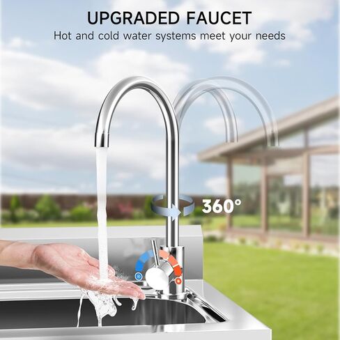 Kitchen Utility Sink Stainless Steel Commercial Restaurant Sinks Free Standing Single Bowl Workstation with Faucet Hose Drain Strainer Legs for Shop Farm Stable Hotel Laundry Room Backyard Outdoor in Saudi Arabia