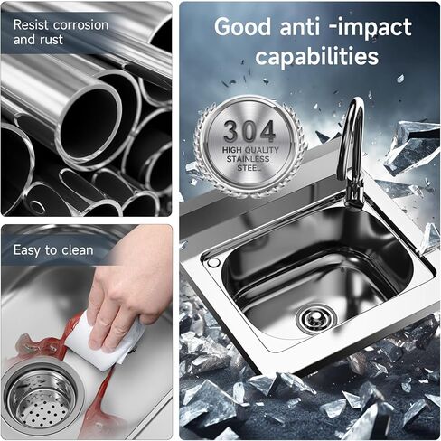 Kitchen Utility Sink Stainless Steel Commercial Restaurant Sinks Free Standing Single Bowl Workstation with Faucet Hose Drain Strainer Legs for Shop Farm Stable Hotel Laundry Room Backyard Outdoor in Saudi Arabia