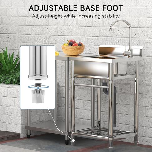 Kitchen Utility Sink Stainless Steel Commercial Restaurant Sinks Free Standing Single Bowl Workstation with Faucet Hose Drain Strainer Legs for Shop Farm Stable Hotel Laundry Room Backyard Outdoor in Saudi Arabia