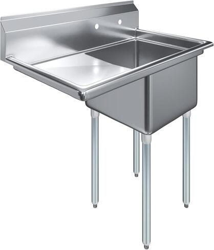 One Compartment Stainless Steel Commercial Kitchen Prep & Utility Sink with Left Drainboard | Bowl Size 18" x 18" X 12" | NSF in Saudi Arabia