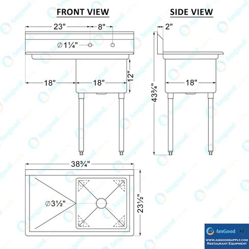 One Compartment Stainless Steel Commercial Kitchen Prep & Utility Sink with Left Drainboard | Bowl Size 18" x 18" X 12" | NSF in Saudi Arabia