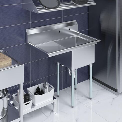 One Compartment Stainless Steel Commercial Kitchen Prep & Utility Sink with Left Drainboard | Bowl Size 18" x 18" X 12" | NSF in Saudi Arabia