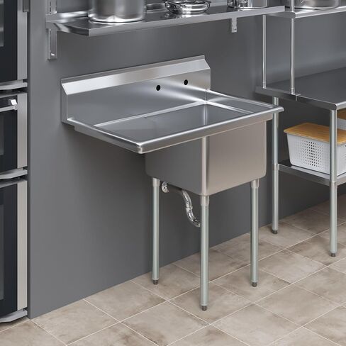 One Compartment Stainless Steel Commercial Kitchen Prep & Utility Sink with Left Drainboard | Bowl Size 18" x 18" X 12" | NSF in Saudi Arabia