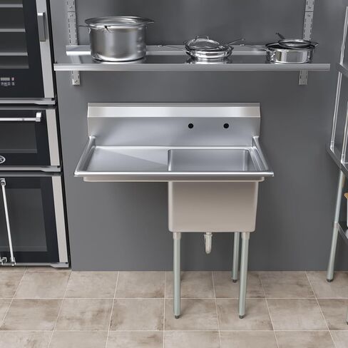 One Compartment Stainless Steel Commercial Kitchen Prep & Utility Sink with Left Drainboard | Bowl Size 18" x 18" X 12" | NSF in Saudi Arabia