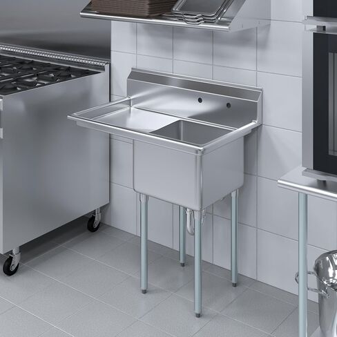 One Compartment Stainless Steel Commercial Kitchen Prep & Utility Sink with Left Drainboard | Bowl Size 18" x 18" X 12" | NSF in Saudi Arabia