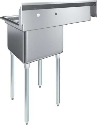 One Compartment Stainless Steel Commercial Kitchen Prep & Utility Sink with Left Drainboard | Bowl Size 18" x 18" X 12" | NSF in Saudi Arabia