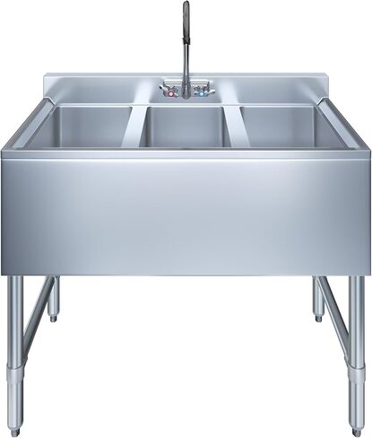 AmGood 3 Compartment Under Bar Sink With Faucet - 38" X 18 3/4". NSF. Commercial Three Bowl Under Bar Sink in Saudi Arabia