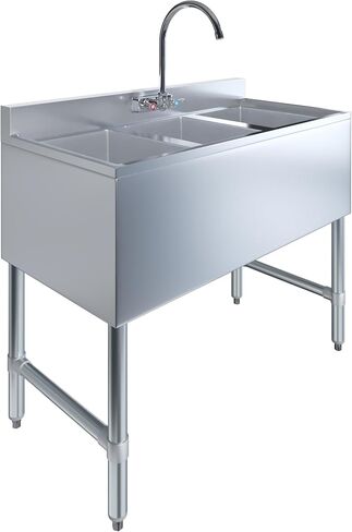 AmGood 3 Compartment Under Bar Sink With Faucet - 38" X 18 3/4". NSF. Commercial Three Bowl Under Bar Sink in Saudi Arabia