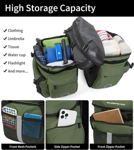 Bike Bag Accessories Panniers for Bicycle Rear Rack Bag 45L Waterproof Mountain Electric Bike Saddle Bag for Cycling Traveling Commuting Black in Kuwait