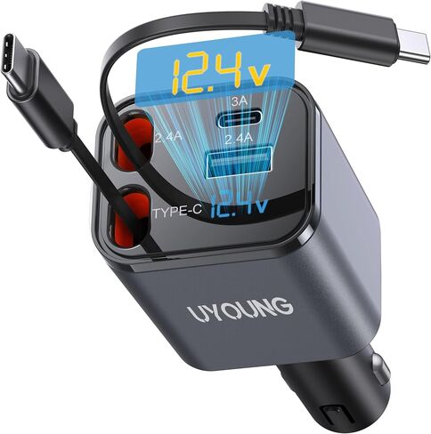 iPhone Car Charger Retractable Fast Phone Chargers, 4 in 1 Car Charger Cigarette Lighter Adapter with 2 Cables 30 Inch and 2 USB Ports, for iPhone 16/15/14/13/Pro, Gifts for Women Men-[Upgraded] in Saudi Arabia