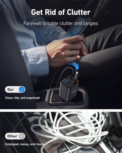 iPhone Car Charger Retractable Fast Phone Chargers, 4 in 1 Car Charger Cigarette Lighter Adapter with 2 Cables 30 Inch and 2 USB Ports, for iPhone 16/15/14/13/Pro, Gifts for Women Men-[Upgraded] in Saudi Arabia