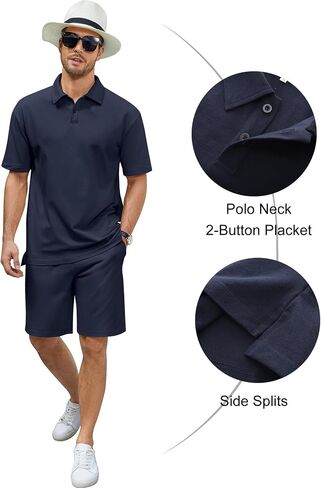 COZYPOIN Mens Short Sets 2 Piece Outfits Pique Cotton Polo Shirt and Shorts Set Summer Casual Beach Vacation Tracksuits in Saudi Arabia