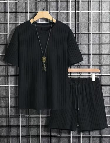 Yimoon Men's 2 Piece Outfits Textured Short Sleeve Shirts and Shorts Set Summer Casual Beach Vacation Sets in Saudi Arabia