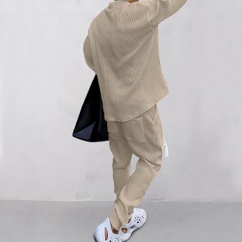 Men's two-piece pants V-neck jacquard knitted sweater suit sports shirt jogging pants sports suit in Saudi Arabia