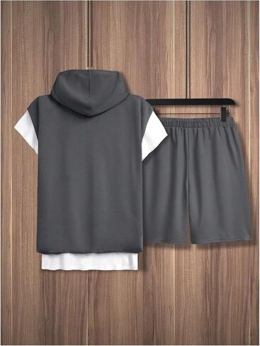 GORGLITTER Men's 2 Piece Short Sets Outfits Graphic Hooded T Shirt and Track Shorts Set in Saudi Arabia