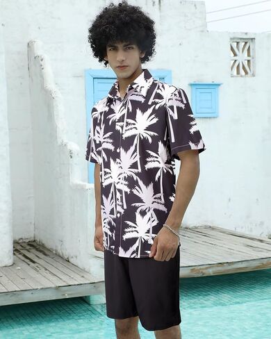 VahRuta Mens Beach Vacation Clothes 2025 Summer Outfits Floral Hawaiian Button Down Shirt and Shorts Set in Kuwait