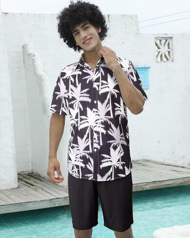 VahRuta Mens Beach Vacation Clothes 2025 Summer Outfits Floral Hawaiian Button Down Shirt and Shorts Set in Kuwait