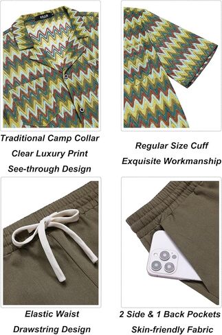 Mens 2 Pieces Outfits Summer Beach Set Tracksuit See Through Sheer Hollow Out Short Sleeve Lace Shirts and Shorts Sets in Kuwait