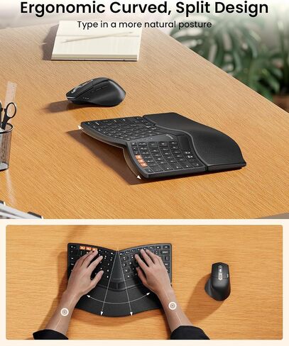 ProtoArc Bluetooth Ergonomic Keyboard Mouse, EKM04 Mini Compact Wireless Ergo Keyboard Mouse Combo, Split Design, Wrist Rest, Multi-Device, Rechargeable, for Windows, Mac OS - Space Gray in Saudi Arabia