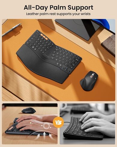 ProtoArc Bluetooth Ergonomic Keyboard Mouse, EKM04 Mini Compact Wireless Ergo Keyboard Mouse Combo, Split Design, Wrist Rest, Multi-Device, Rechargeable, for Windows, Mac OS - Space Gray in Saudi Arabia