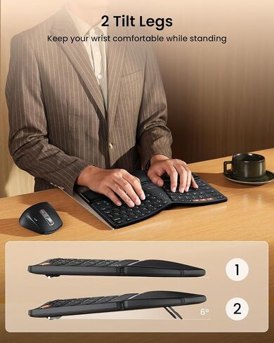 ProtoArc Bluetooth Ergonomic Keyboard Mouse, EKM04 Mini Compact Wireless Ergo Keyboard Mouse Combo, Split Design, Wrist Rest, Multi-Device, Rechargeable, for Windows, Mac OS - Space Gray in Saudi Arabia