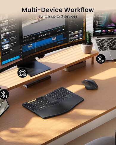 ProtoArc Bluetooth Ergonomic Keyboard Mouse, EKM04 Mini Compact Wireless Ergo Keyboard Mouse Combo, Split Design, Wrist Rest, Multi-Device, Rechargeable, for Windows, Mac OS - Space Gray in Saudi Arabia