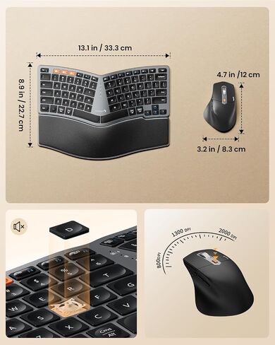 ProtoArc Bluetooth Ergonomic Keyboard Mouse, EKM04 Mini Compact Wireless Ergo Keyboard Mouse Combo, Split Design, Wrist Rest, Multi-Device, Rechargeable, for Windows, Mac OS - Space Gray in Saudi Arabia