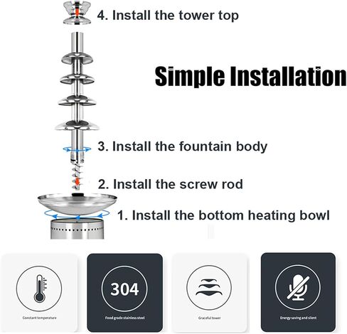 intsupermai 4 مستويات شوكولاتة فوندو مع التحكم الرقمي ، وسعة 6.6ibs ، الفولاذ المقاوم للصدأ لحفلات الزفاف أحداث الأحداث 110 فولت (4 مستويات) in Kuwait