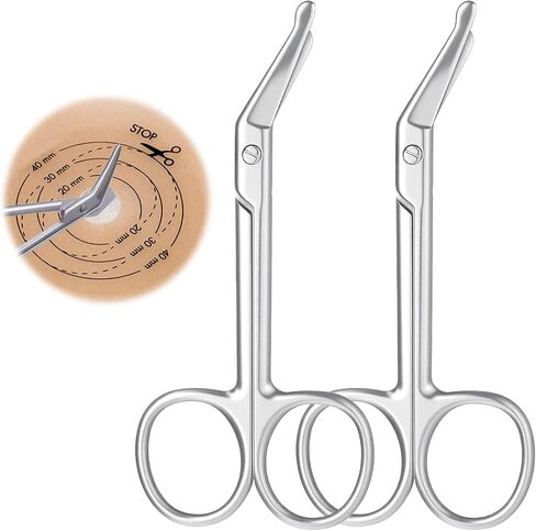 2 Pcs Ostomy Scissors, Small Bandage Scissors, Stainless Steel Curved Scissor for Ostomy Care, Colostomy, Ileostomy, 4.4 X 2 Inch, Silver in Saudi Arabia