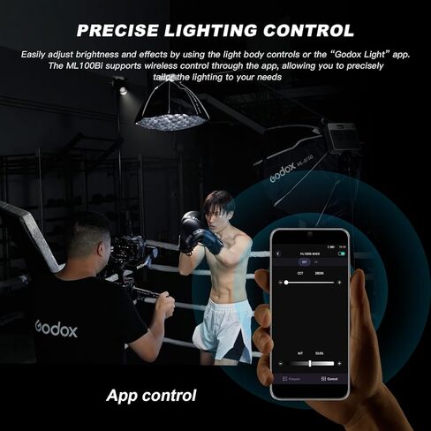 Godox ML100R Godox RGB Light 110W-1800K-10000K اللون الكامل ، 14 أوضاع FX ، USB-C/متعدد الطاقة ، HIGH CRI 97+ للبث المباشر ، Tiktok ، التصوير الفوتوغرافي والتصوير in Kuwait