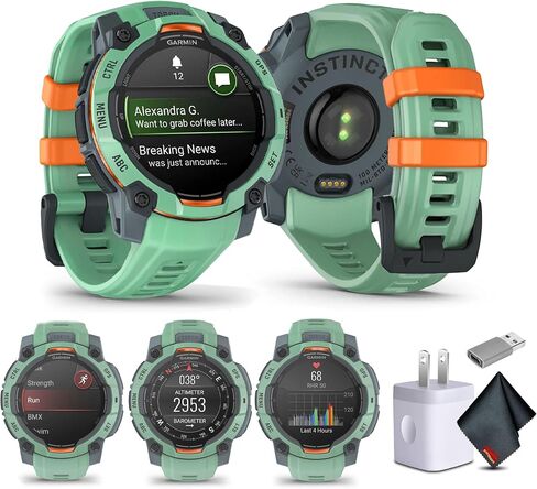Garmin Instinct 3 50mm, Solar Charged Display, Rugged Outdoor GPS Smartwatch, Unlimited Battery Life, Built-in Flashlight, Charcoal (010-02935-00) Tactical Smart Watch Bundle for Men and Women in Kuwait