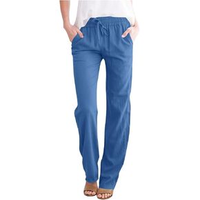 Straight Leg Pants for Woman Drawstring High Waisted Loung Pant Loose Beach Work Trousers with Pockets Resort Wear in Saudi Arabia