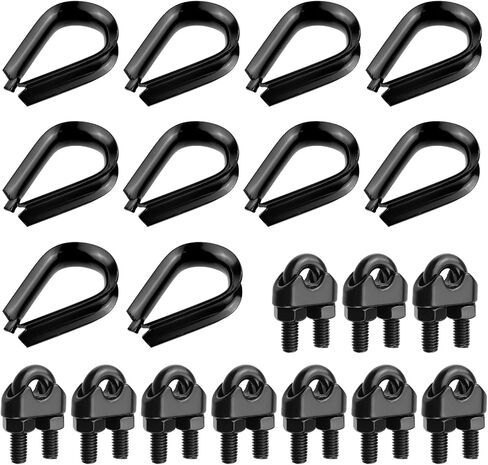 ANTRADER 10pcs 1/4 بوصة 6 مم مشابك حبل السلك حبل السلك و 10pcs m6 سلك حبل الخيط ، 304 ملحقات حبل السلك الفولاذ المقاوم للصدأ لمجموعة ل 1/4 بوصة حبل حبل الكابلات تزوير ، أسود in Kuwait