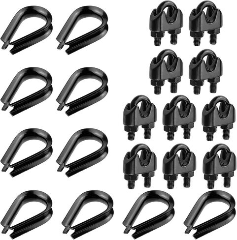 ANTRADER 10pcs 1/4 بوصة 6 مم مشابك حبل السلك حبل السلك و 10pcs m6 سلك حبل الخيط ، 304 ملحقات حبل السلك الفولاذ المقاوم للصدأ لمجموعة ل 1/4 بوصة حبل حبل الكابلات تزوير ، أسود in Kuwait