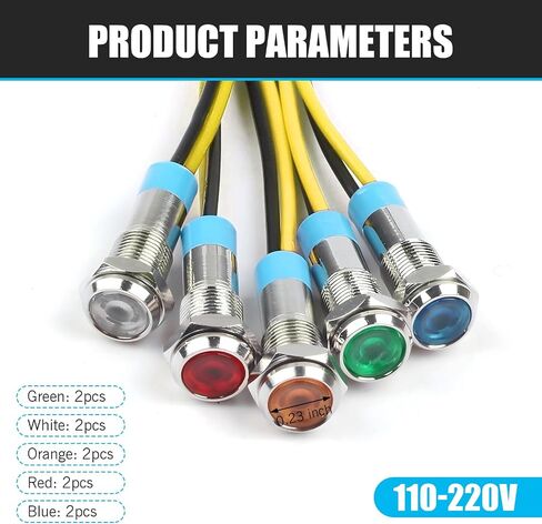 10pcs 6mm 1/4" LED Metal Indicator Light, AC/DC 9-24V Pilot Dash Directional with Wire Signal Lamp, Waterproof Pilot Dash Directional (Multicolor) in Saudi Arabia