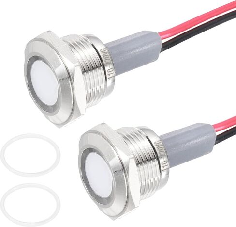 PATIKIL 2Pcs 16mm(5/8") Indicator Light,110V-220V AC 20mA LED Metal Signal Lamp Waterproof IP67 Flat Head Signal Lights with 205mm(8") Cable for Boat Car,White in Kuwait