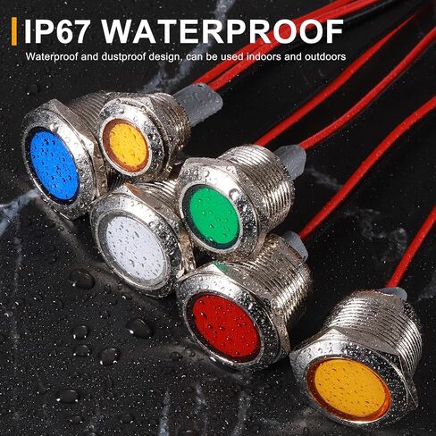 PATIKIL 2Pcs 16mm(5/8") Indicator Light,110V-220V AC 20mA LED Metal Signal Lamp Waterproof IP67 Flat Head Signal Lights with 205mm(8") Cable for Boat Car,White in Kuwait