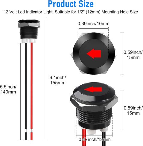 LinkStyle 2PCS 12V مؤشر مؤشر LED ، مؤشر إشارة قطع اللوحة 1/2 "، مصباح إشارة المعادن مع أسلاك 300 مم ، أزرق in Saudi Arabia
