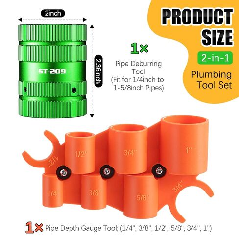 Dreyoo 1/4'' - 1'' Depth Gauge and Pipe Deburring Tool Kit, 1/4'' to 1-5/8'' Inner Outer Reamer Pipe Tubing Chamfer Tool for Copper, PEX, PVC, CPVC, Brass, Aluminum Inner/Outer Tubing Deburring in Saudi Arabia