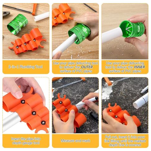 Dreyoo 1/4'' - 1'' Depth Gauge and Pipe Deburring Tool Kit, 1/4'' to 1-5/8'' Inner Outer Reamer Pipe Tubing Chamfer Tool for Copper, PEX, PVC, CPVC, Brass, Aluminum Inner/Outer Tubing Deburring in Saudi Arabia