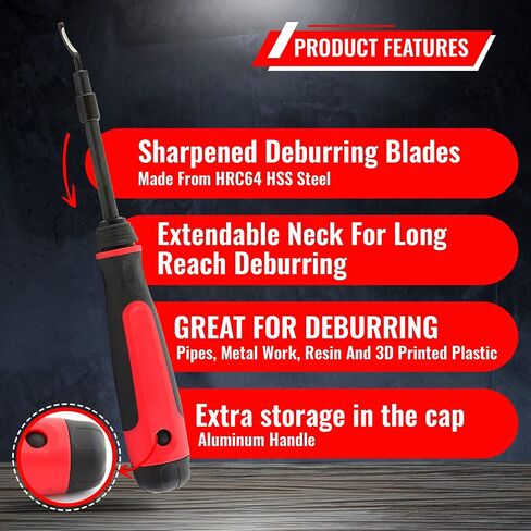 AFA Tooling - Extendable Neck Deburring Tool with 3 Extra Swivel Blades - Works on Metal, Resin, PVC Pipes, Copper, Plastic and 3D Printed Edges - Plumbing & 3D Printing Burr Removal Reamer Tool in Saudi Arabia