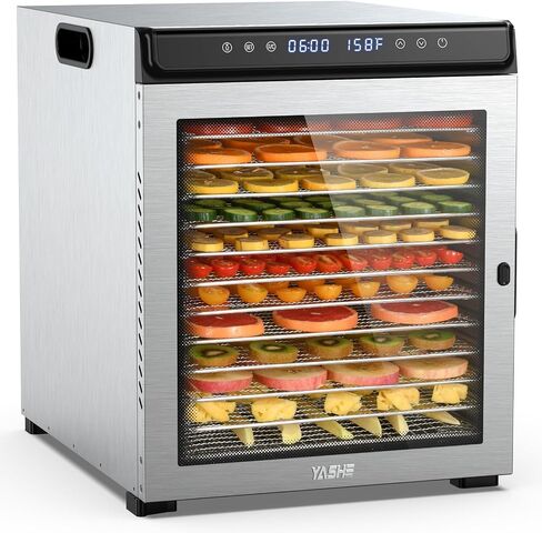 YASHE Food Dehydrator Machine 10 Stainless Steel Trays, 10 Presets Food Dryer with 48H Timer and Temp Control, 850W Dehydrators for Food and Jerky, Herbs, Meat, Fruit, Dog Treats, Recipes Included in Saudi Arabia