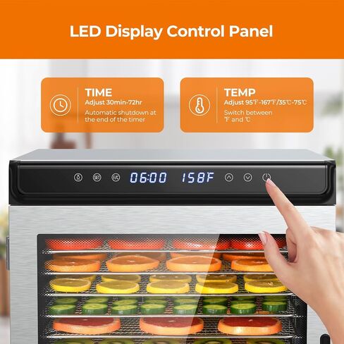 YASHE Food Dehydrator Machine 10 Stainless Steel Trays, 10 Presets Food Dryer with 48H Timer and Temp Control, 850W Dehydrators for Food and Jerky, Herbs, Meat, Fruit, Dog Treats, Recipes Included in Saudi Arabia