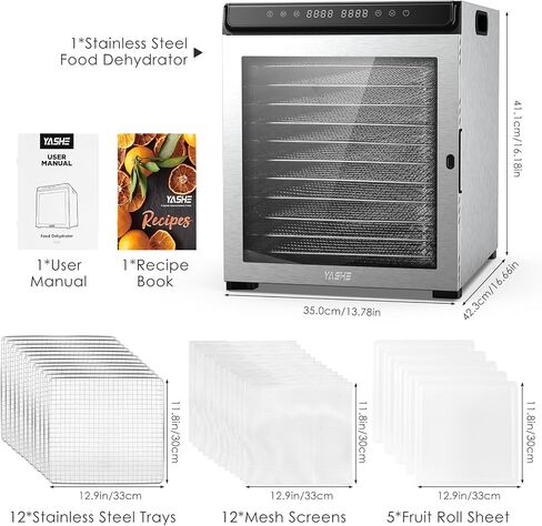 YASHE Food Dehydrator Machine 10 Stainless Steel Trays, 10 Presets Food Dryer with 48H Timer and Temp Control, 850W Dehydrators for Food and Jerky, Herbs, Meat, Fruit, Dog Treats, Recipes Included in Saudi Arabia