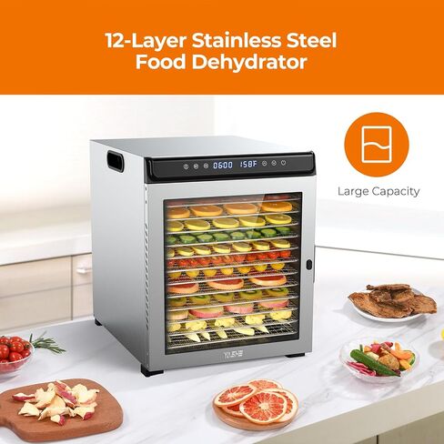 YASHE Food Dehydrator Machine 10 Stainless Steel Trays, 10 Presets Food Dryer with 48H Timer and Temp Control, 850W Dehydrators for Food and Jerky, Herbs, Meat, Fruit, Dog Treats, Recipes Included in Saudi Arabia