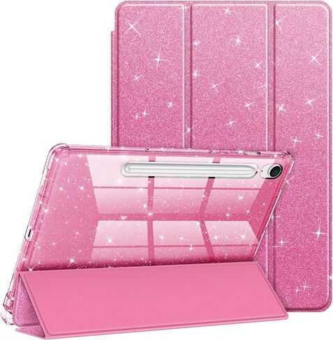 Fintie Slim Case for Samsung Galaxy Tab S10 FE/ S9 FE 5G 10.9 Inch/Tab S9 11 Inch with S Pen Holder, Glittering Sparkly Shockproof Cover with Shiny Clear Back Shell, Auto Wake/Sleep, Pink in Saudi Arabia