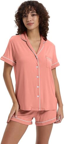 TOSMO Women's Pajamas Set Viscose from Bamboo Short Sleeve Sleepwear Button Down Loungewear Soft Cooling Pjs in Saudi Arabia